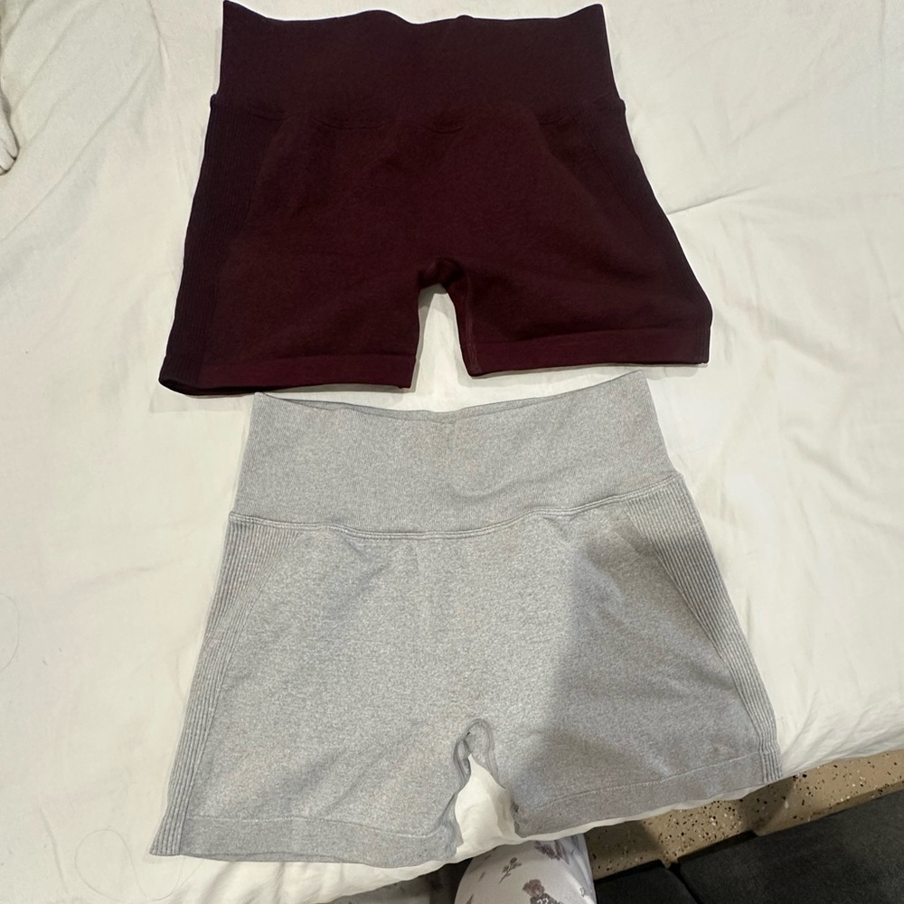 Burgundy and Gray High-Waisted Scrunch Shorts Set